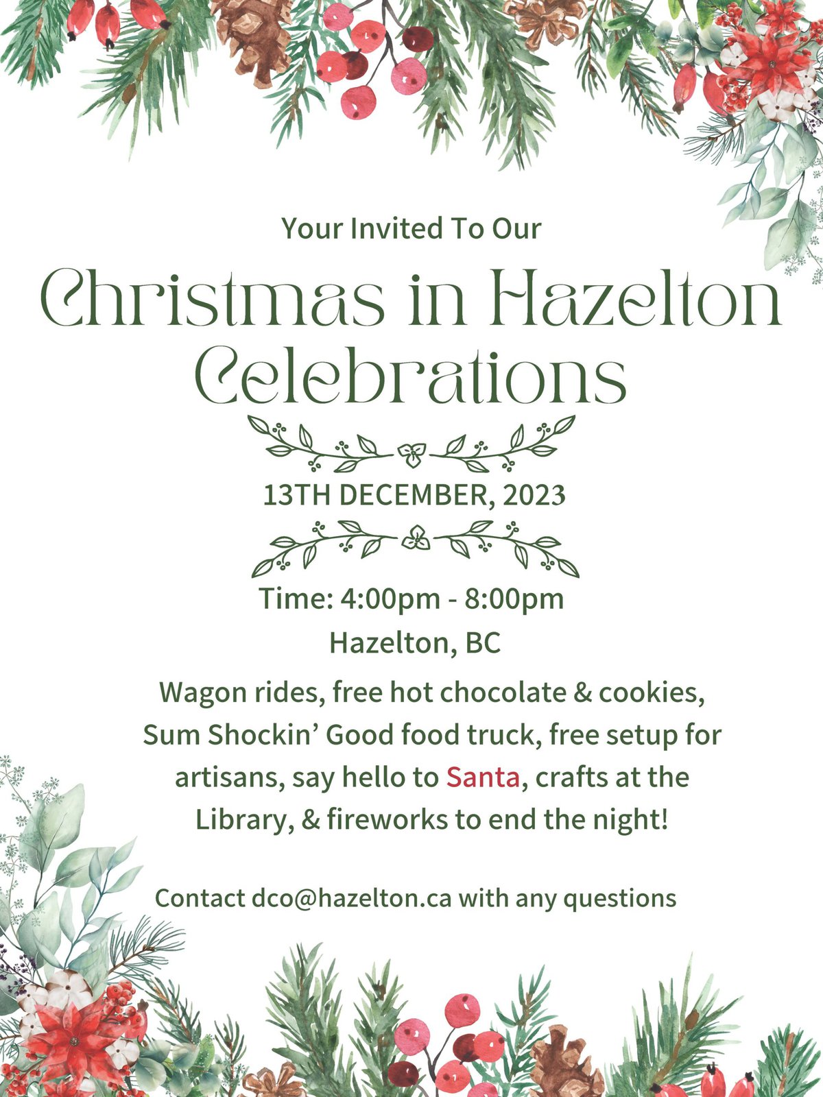 Christmas in Hazelton December 13th, 2023 Village of Hazelton